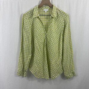 J. Jill Love Linen Green Gingham Check Popover Tunic Top Womens Size L Beach